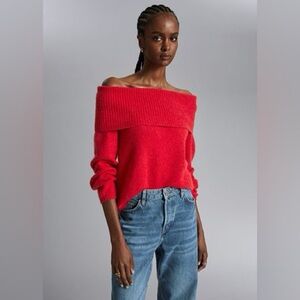 & Other Stories Chunky Off Shoulder Wool Sweater Red